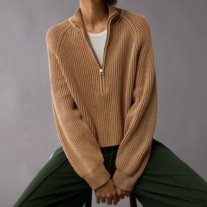 AE Cropped Mock Neck Quarter-Zip Sweater